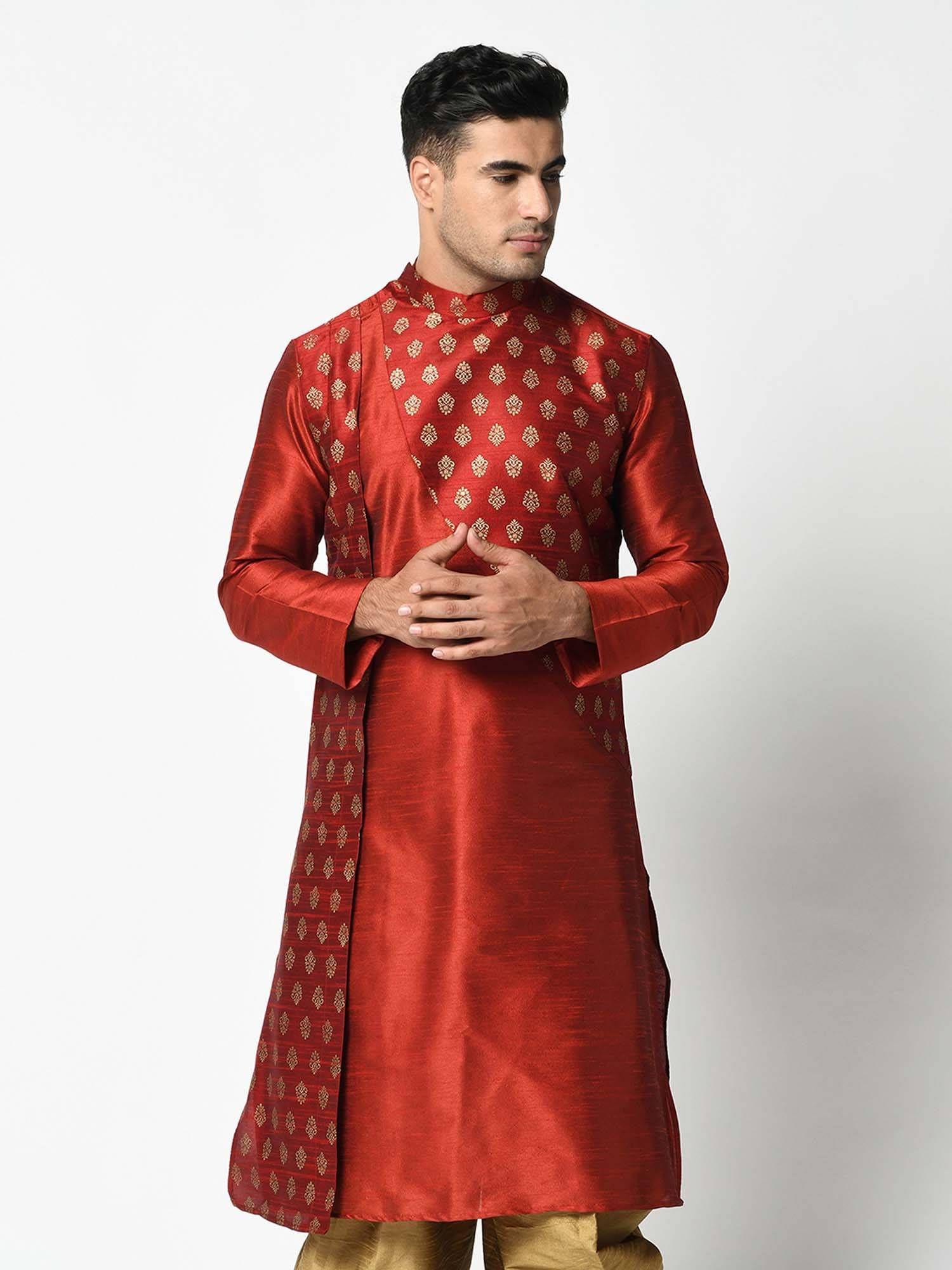 men red silk kurta