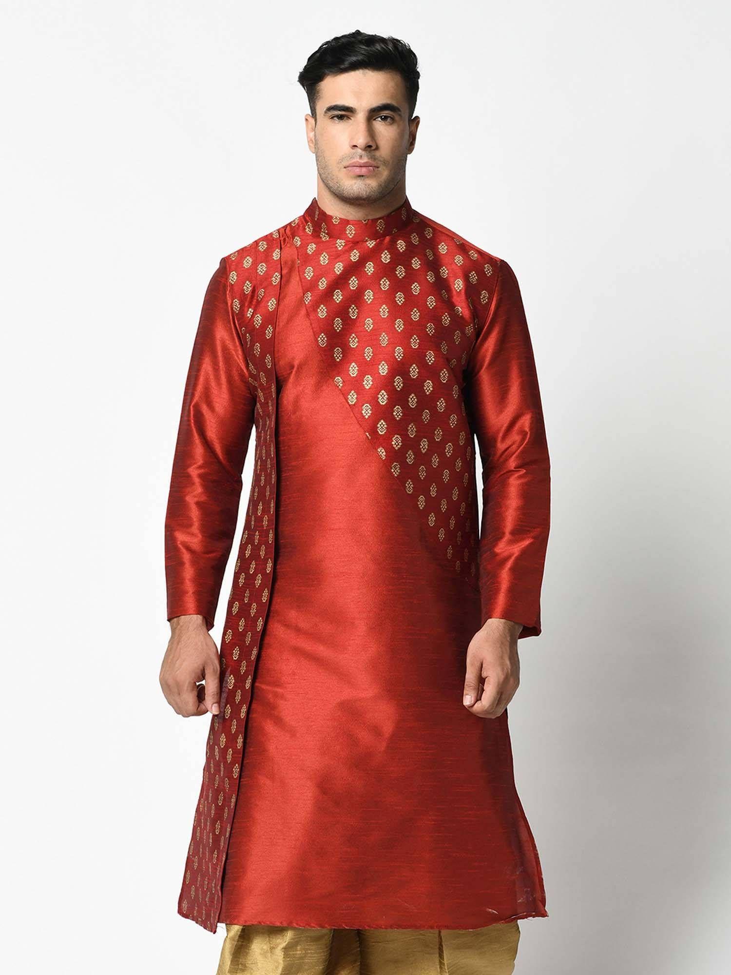 men red silk kurta