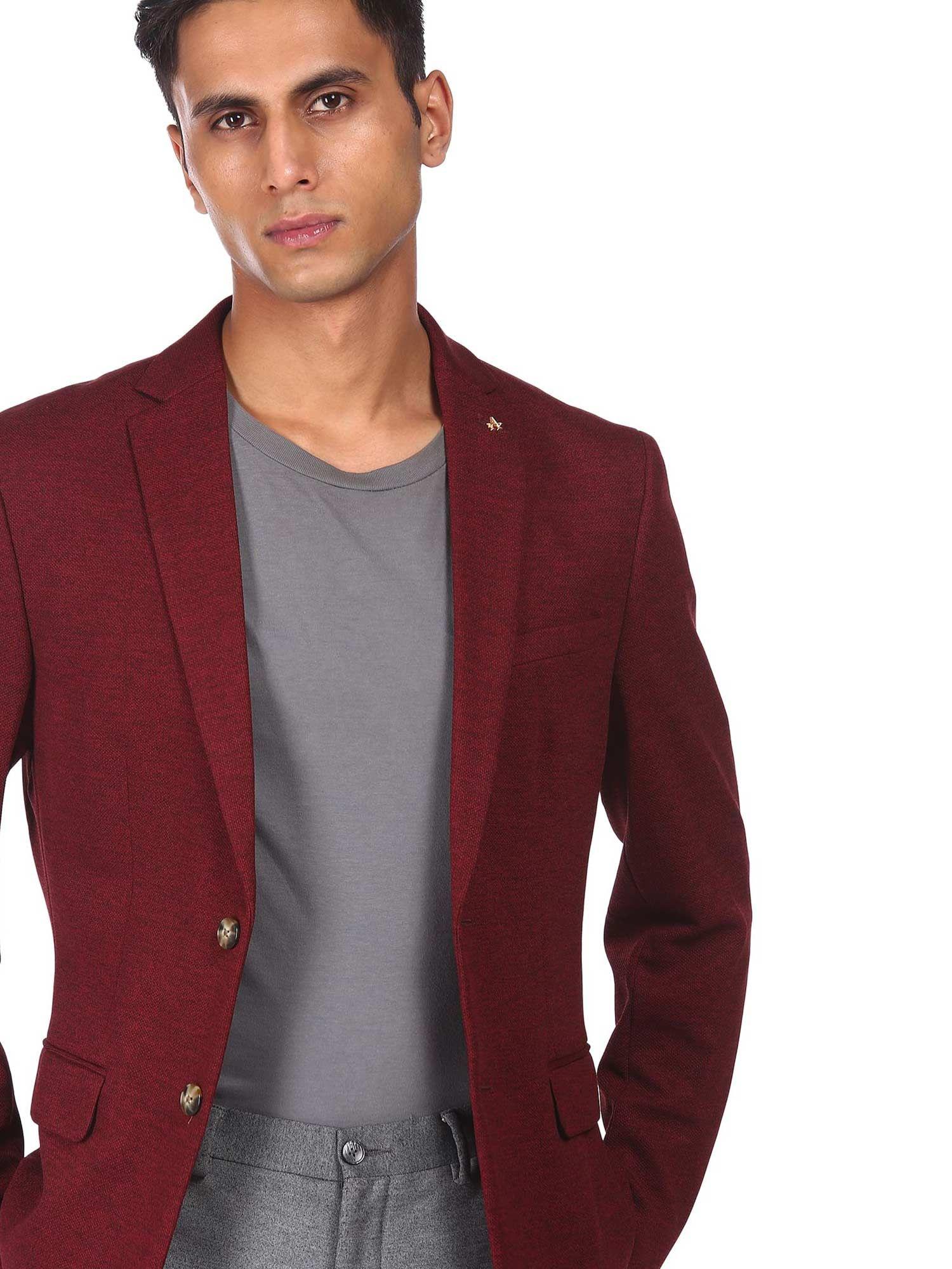 men red single breasted patterned weave formal blazer