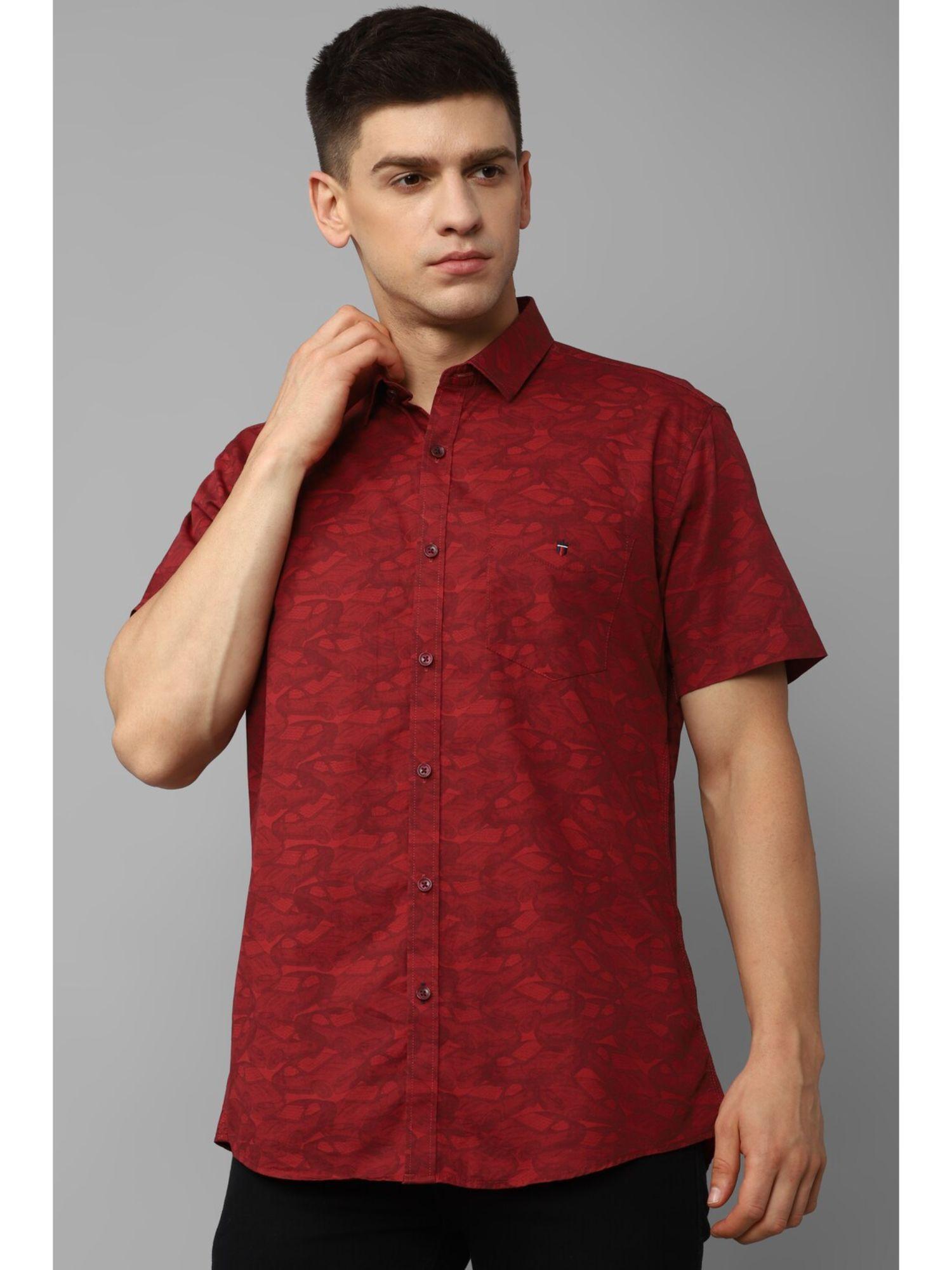 men red slim fit printed half sleeves casual shirt