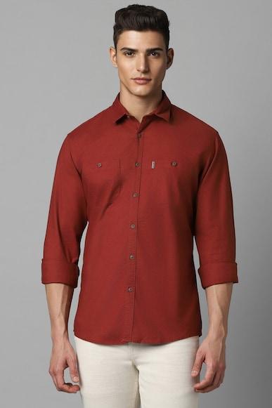 men red slim fit solid full sleeves casual shirt