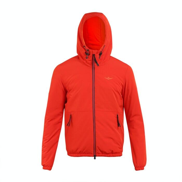 men red solid chest branding front-zip jacket