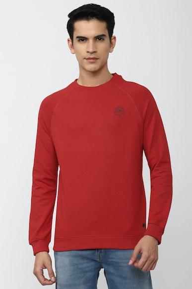 men red solid crew neck sweatshirt