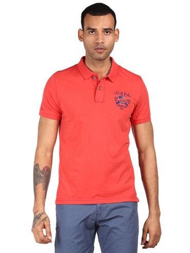 men red solid polo t-shirt