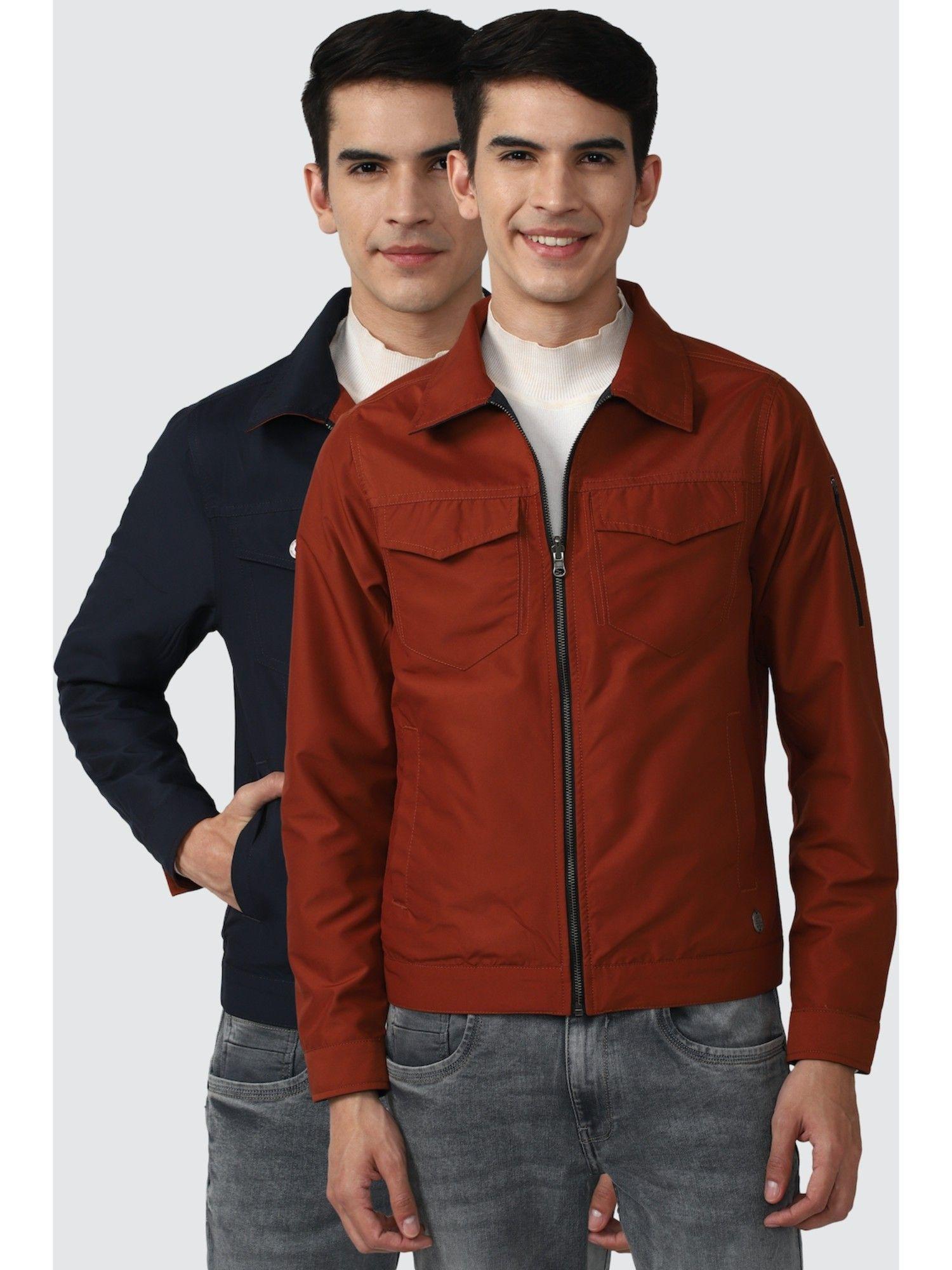men red solid reversible casual jacket