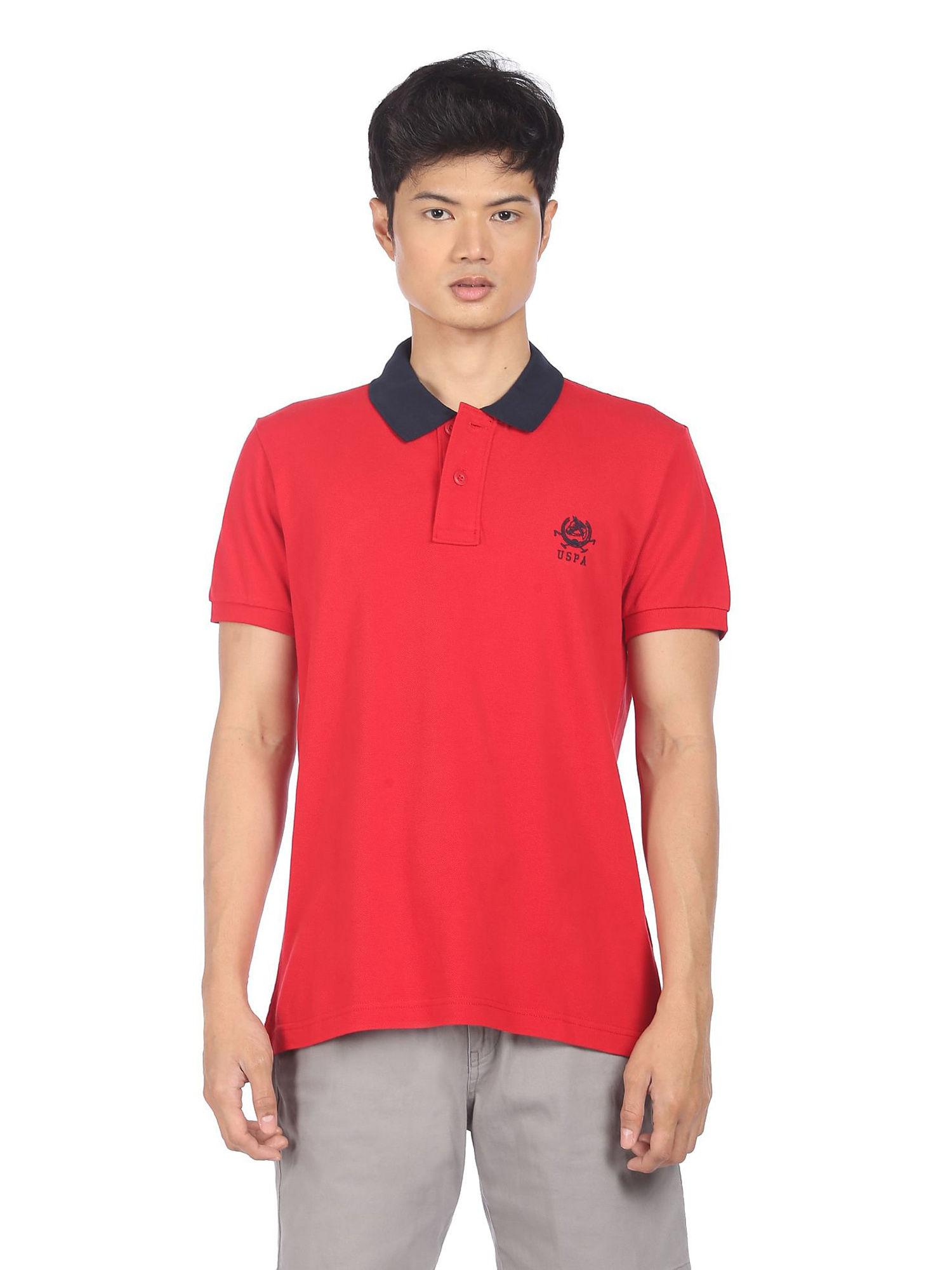 men red solid short sleeve polo t-shirt