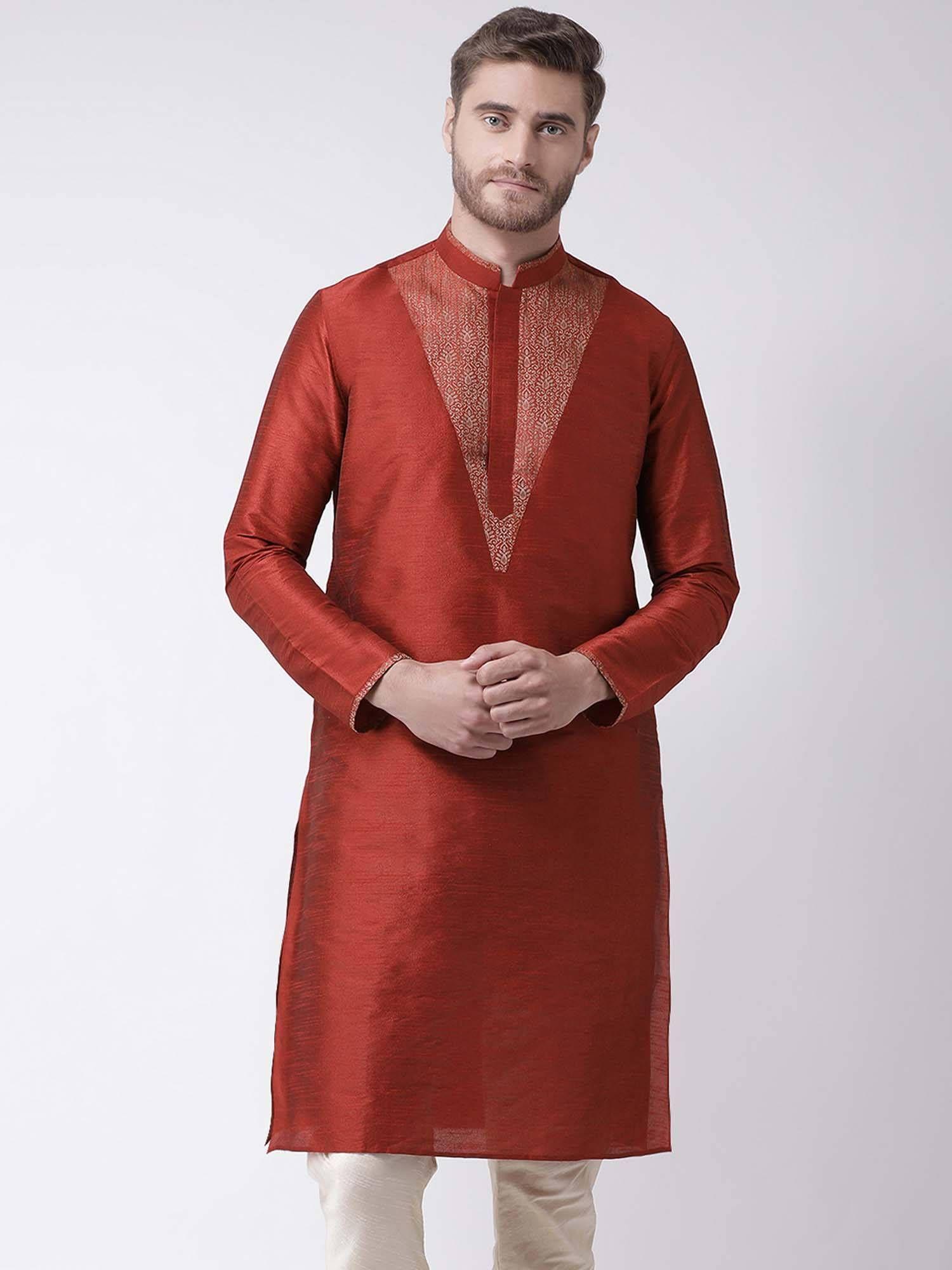 men red solid straight kurta