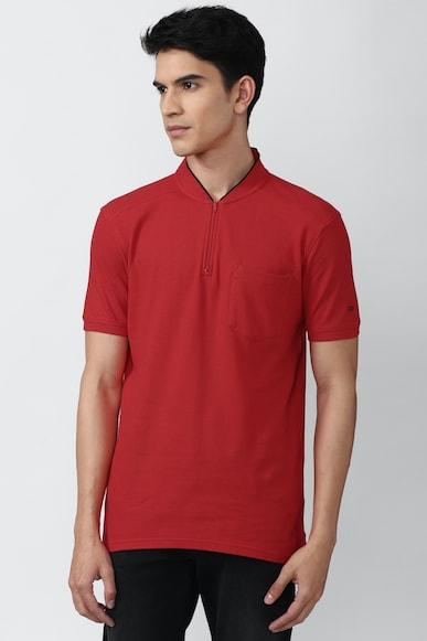 men red solid stylized neck round neck t-shirts