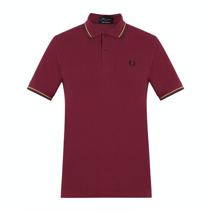 men red solid twin-tipped collar & cuffs polo