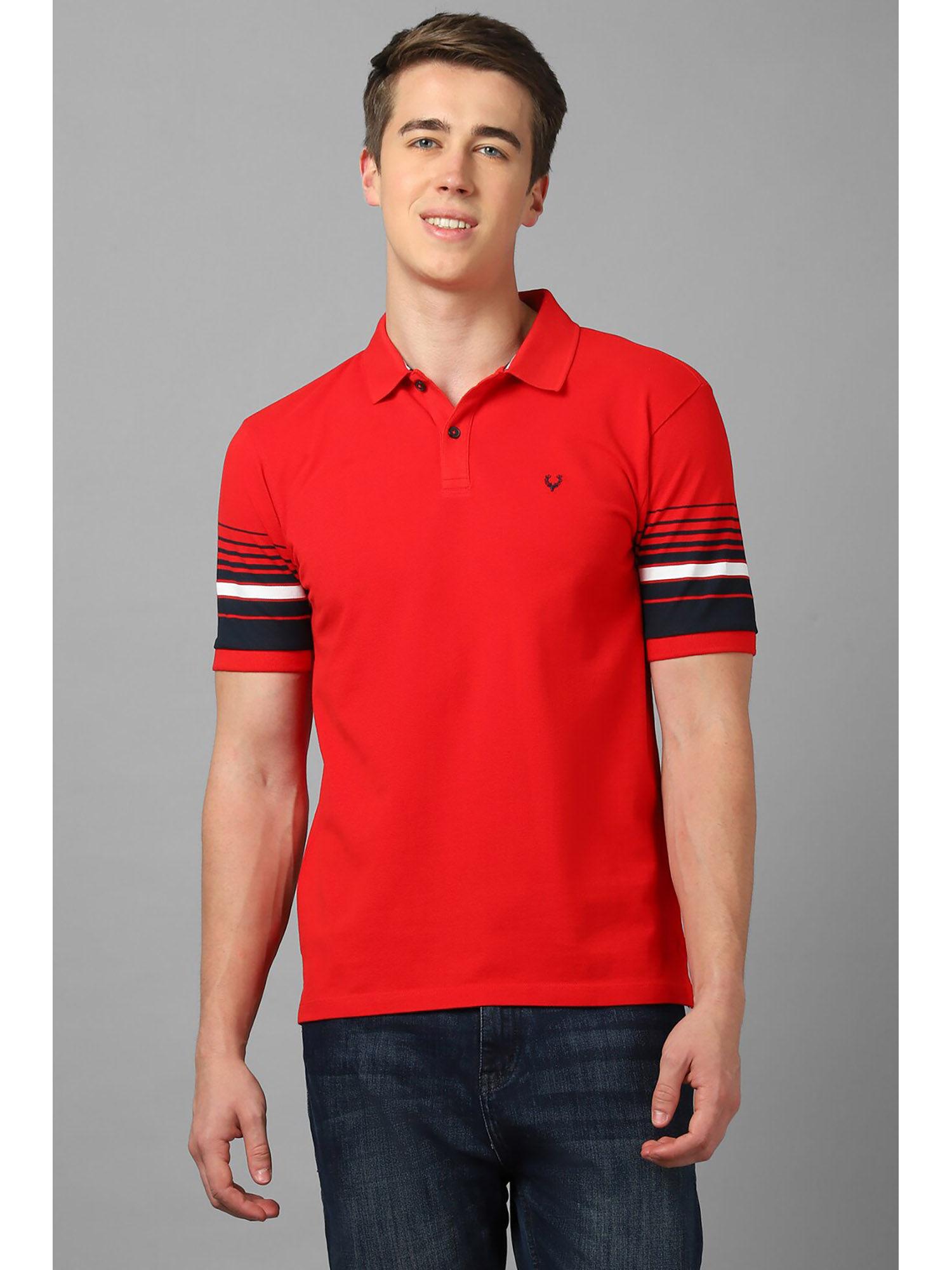 men red stripe polo neck t-shirt