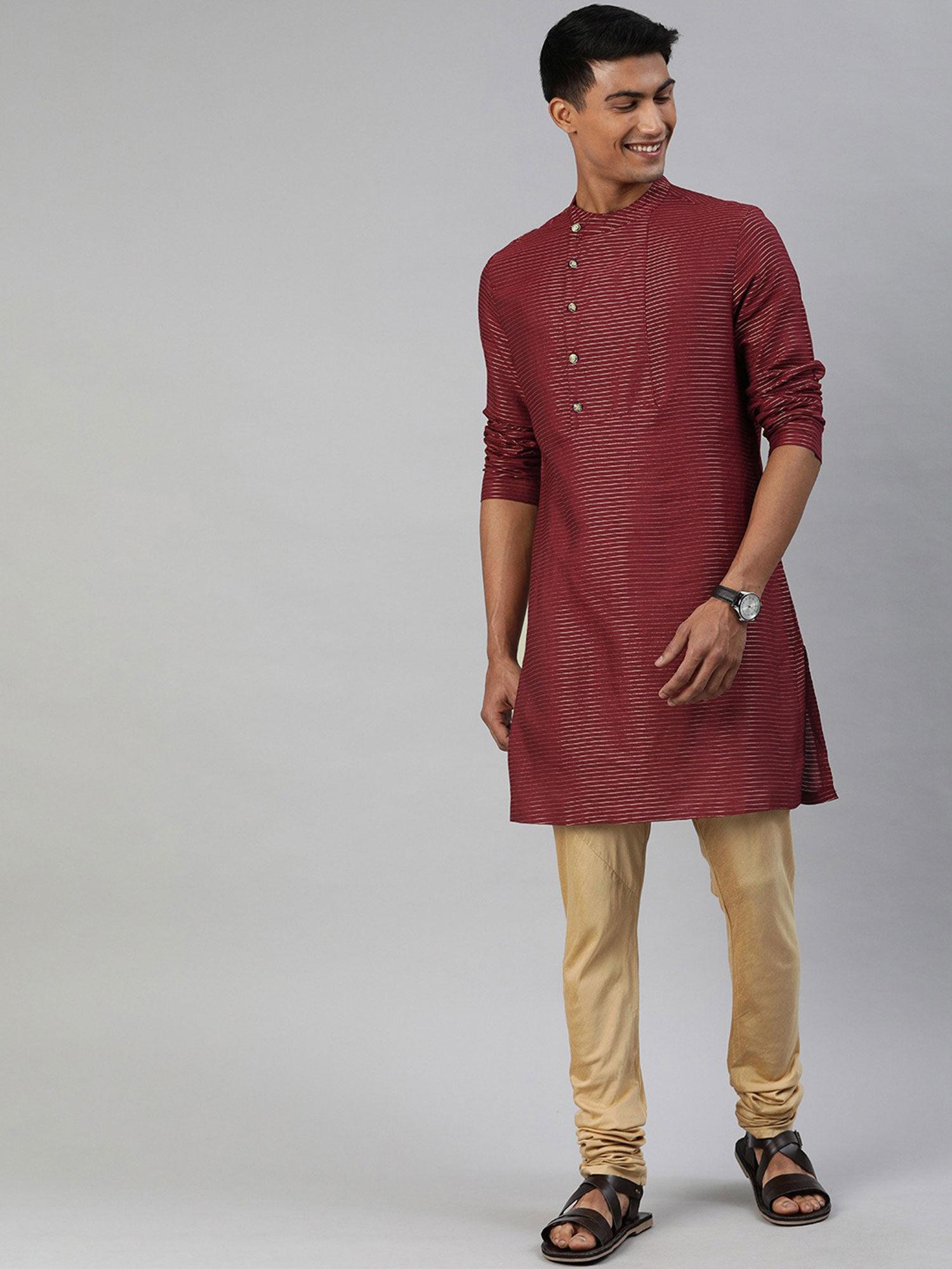 men red striped straight kurta