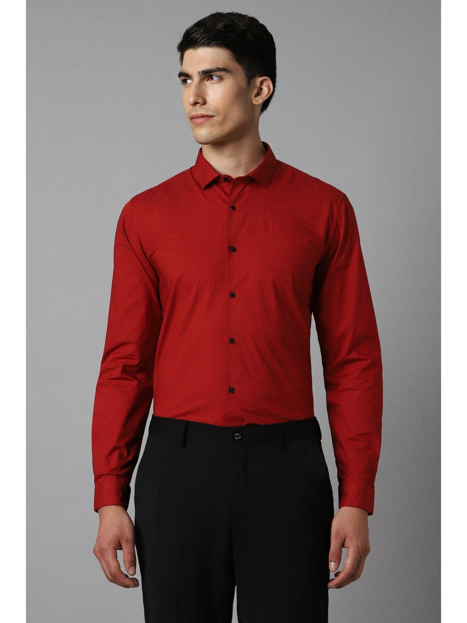 men red super slim fit solid full sleeves casual shirt