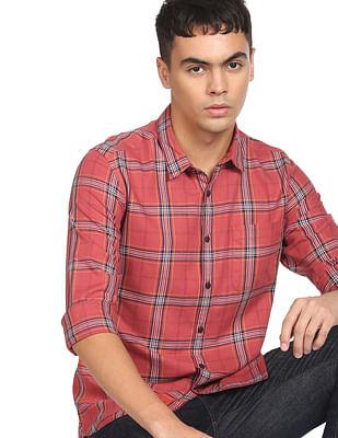 men red tartan check pure cotton casual shirt