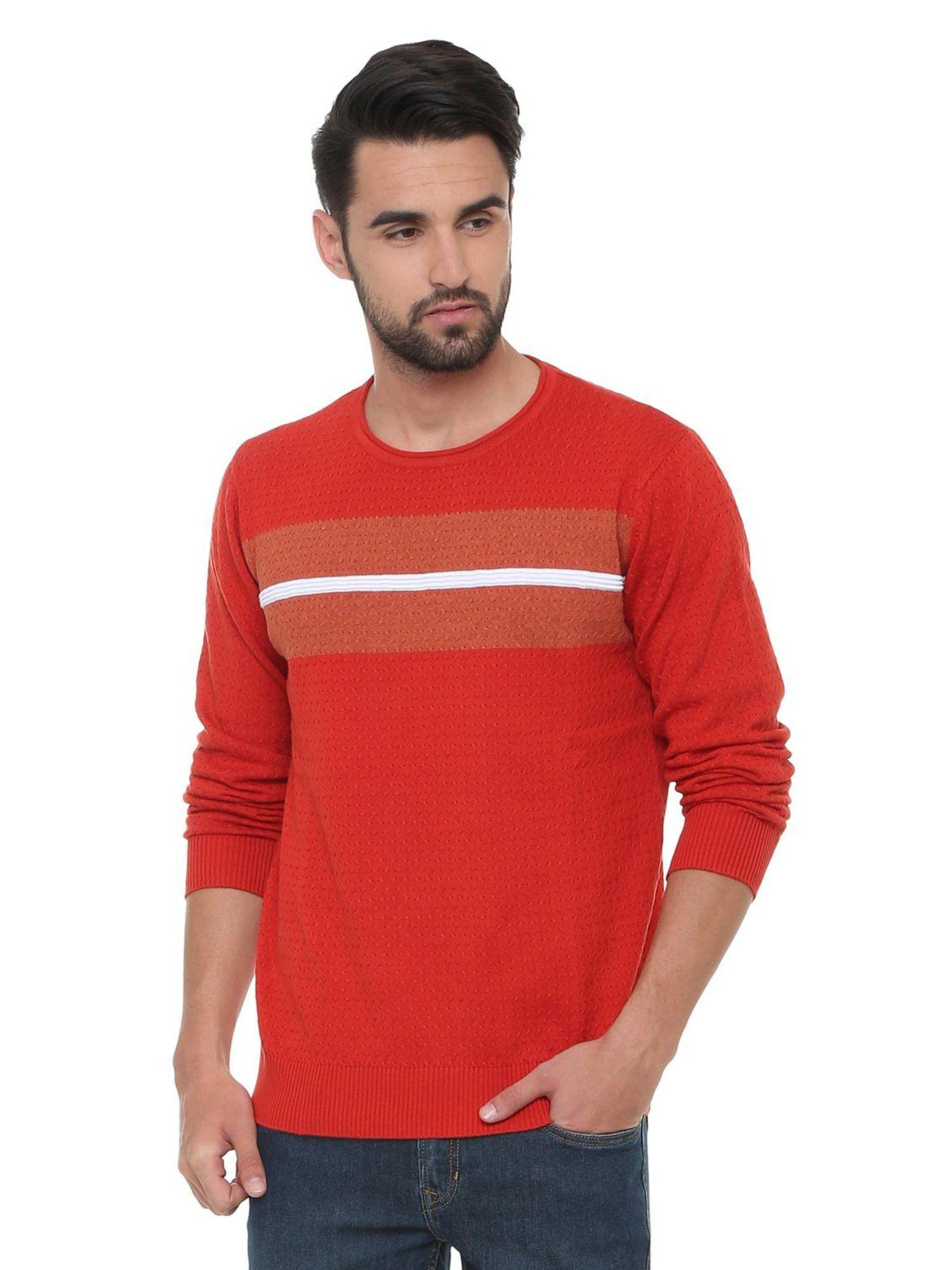 men red textured full sleeves sweater