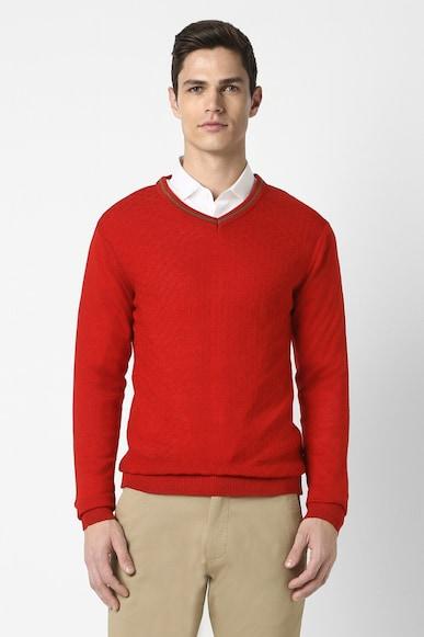 men red textured v neck sweater