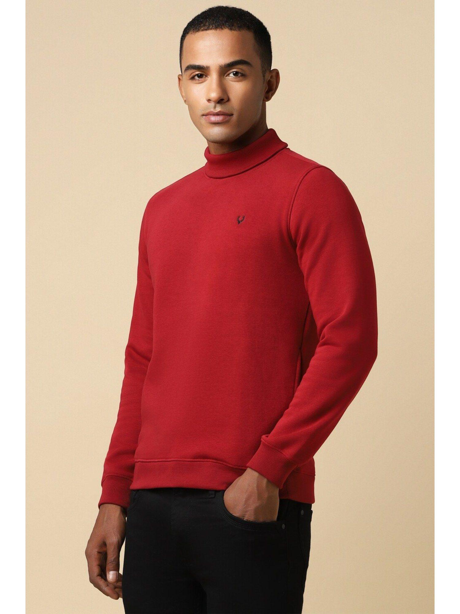 men red turtle neck full sleeves casual sweatshirt