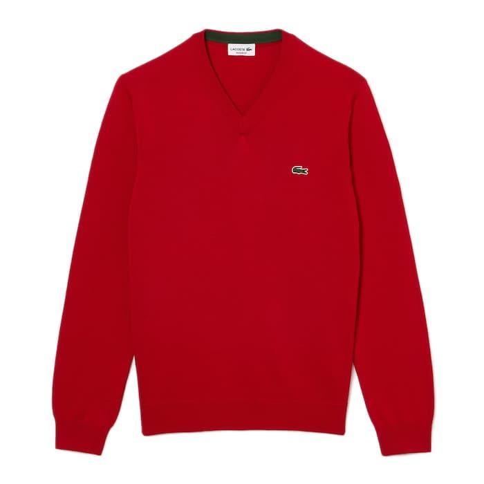 men red v-neck organic cotton sweater