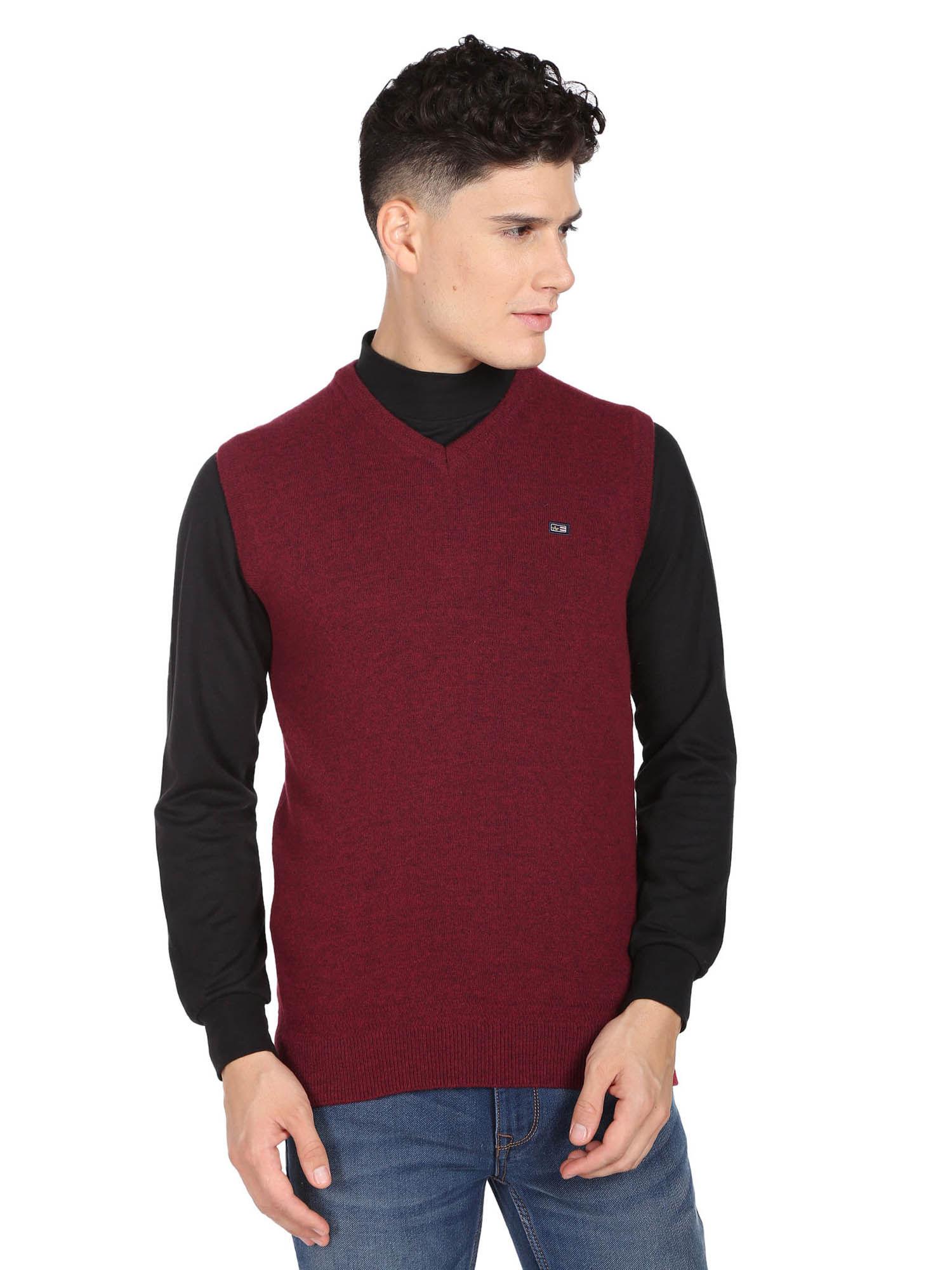 men red v-neck sleeveless heathered sweater