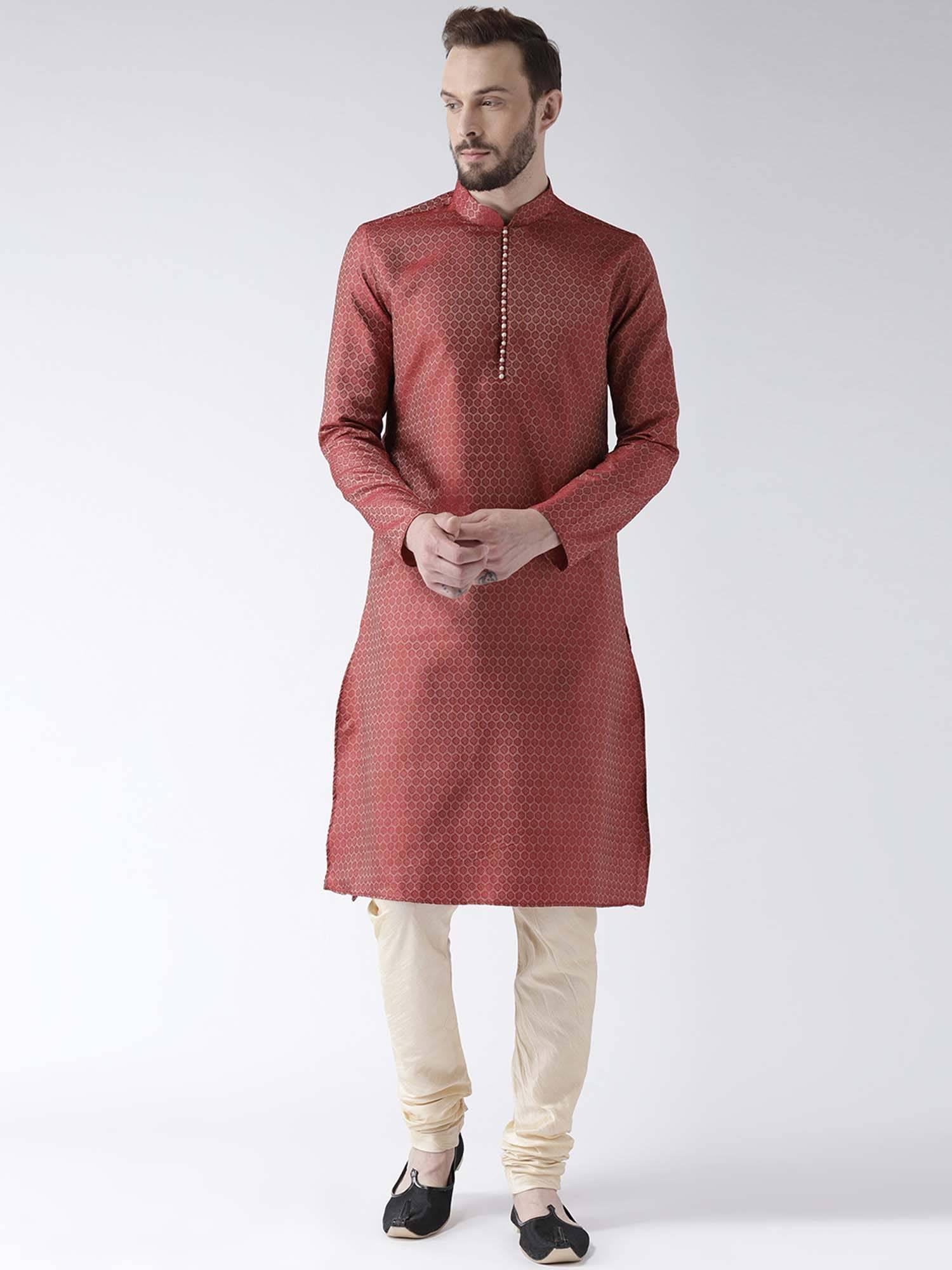 men red woven design straight kurta