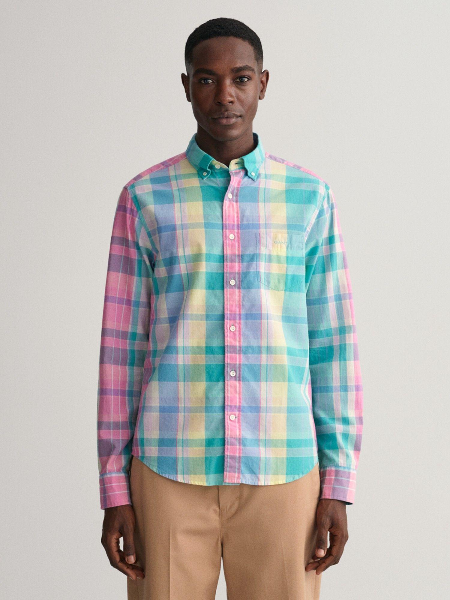 men regular check colourful madras shirt