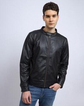 men regular fit biker jacket with insert pockets