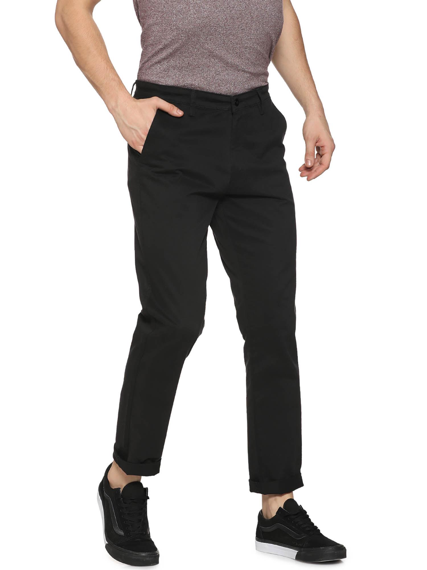 men regular fit black trousers