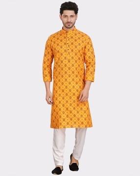 men regular fit block print long kurta