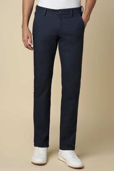 men regular fit blue cotton blend trousers