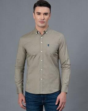 men regular-fit button-down shirt with patch pocket