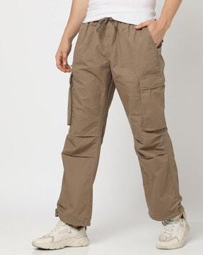 men regular fit cargo pants with drawstring waist