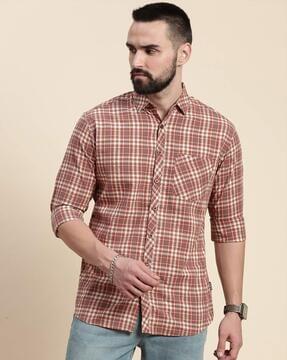 men regular fit checked shirt