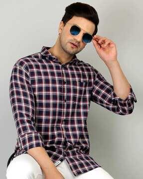 men regular fit checked shirt