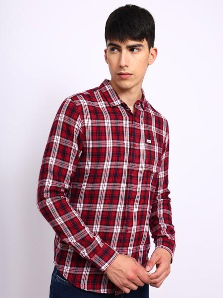 men regular fit checkered spread collar casual shirt