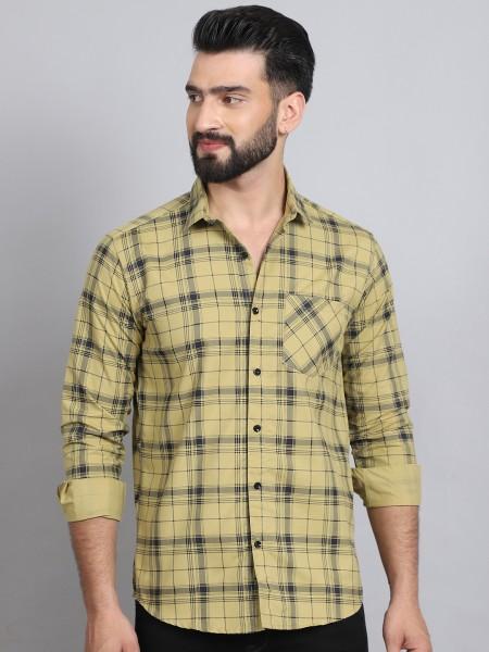 men regular fit checkered spread collar casual shirt