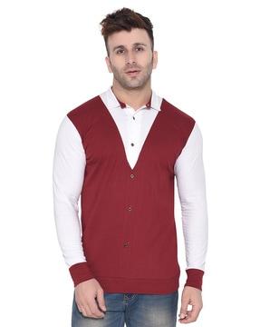 men regular fit colourblock shirt with spread collar