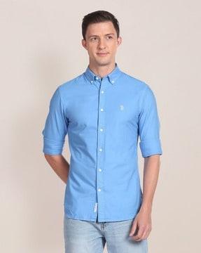 men regular fit cotton shirt with logo embroidery