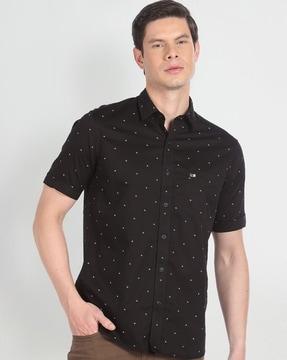 men regular fit cotton shirt with logo print