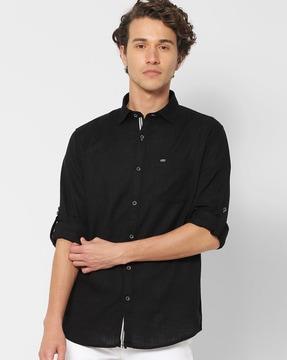 men regular fit cotton shirt with patch pocket