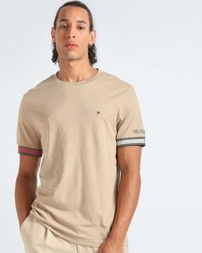 men regular fit crew-neck t-shirt with flag cuffs