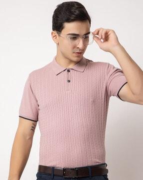 men regular fit crochet polo t-shirt with contrast taping