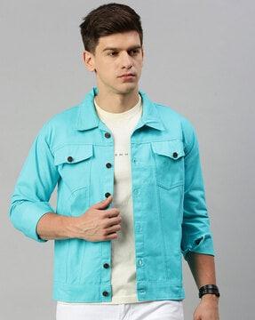men regular fit denim jacket with flap pockets