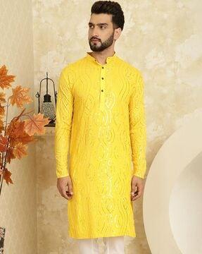 men regular fit embellished kurta