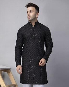 men regular fit embellished long kurta