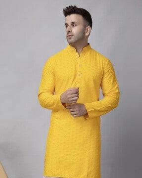 men regular fit embellished long kurta