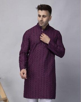 men regular fit embellished long kurta