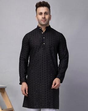 men regular fit embellished long kurta