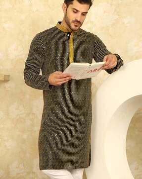 men regular fit embroidery & embellished long kurta