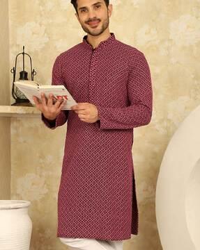 men regular fit embroidery & embellished long kurta