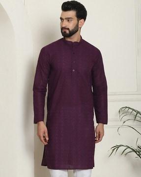 men regular fit embroidery long kurta