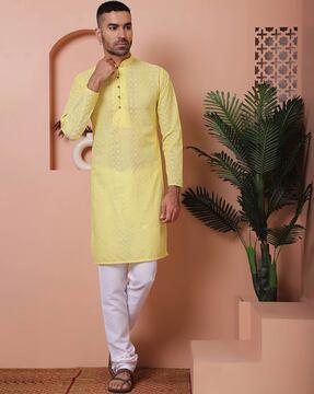 men regular fit embroidery long kurta